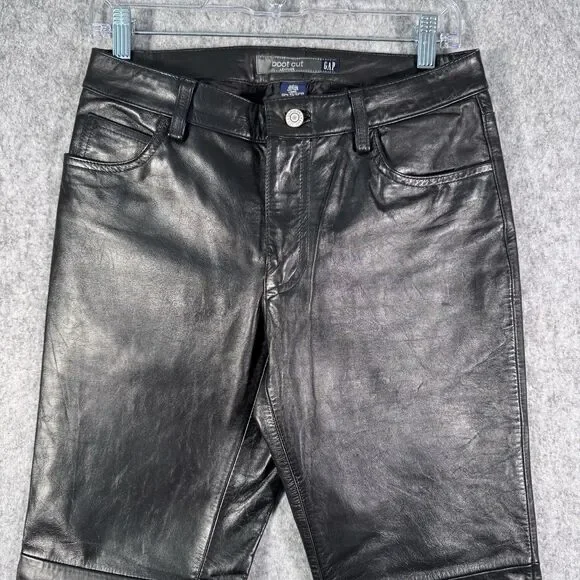 Gap Leather Pants Womens Size 4 Black Boot Cut Biker Grunge Y2K Lined - Picture 2 of 10